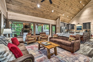 Smart TV, fireplace, video games, foosball