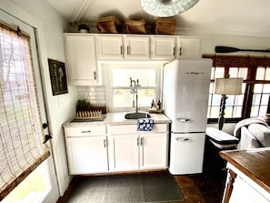 Frigorífico, microondas, horno y placa de cocina