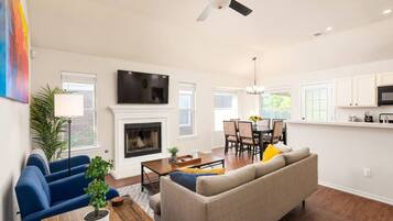 TV, fireplace, video games