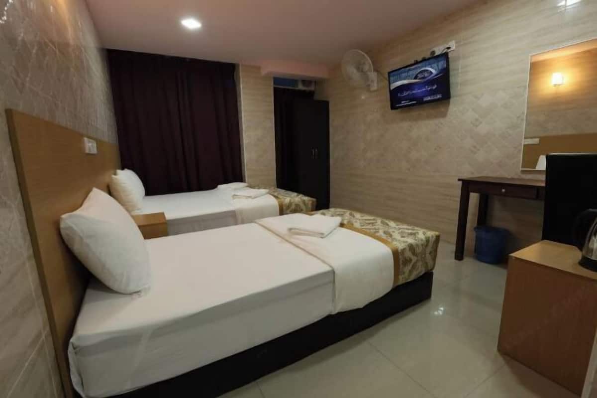 Desk, laptop workspace, free WiFi, bed sheets