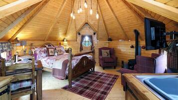 Mökki, 1 makuuhuone (Pine Cone Lodge) | Ylelliset vuodevaatteet, vuodevaatteet