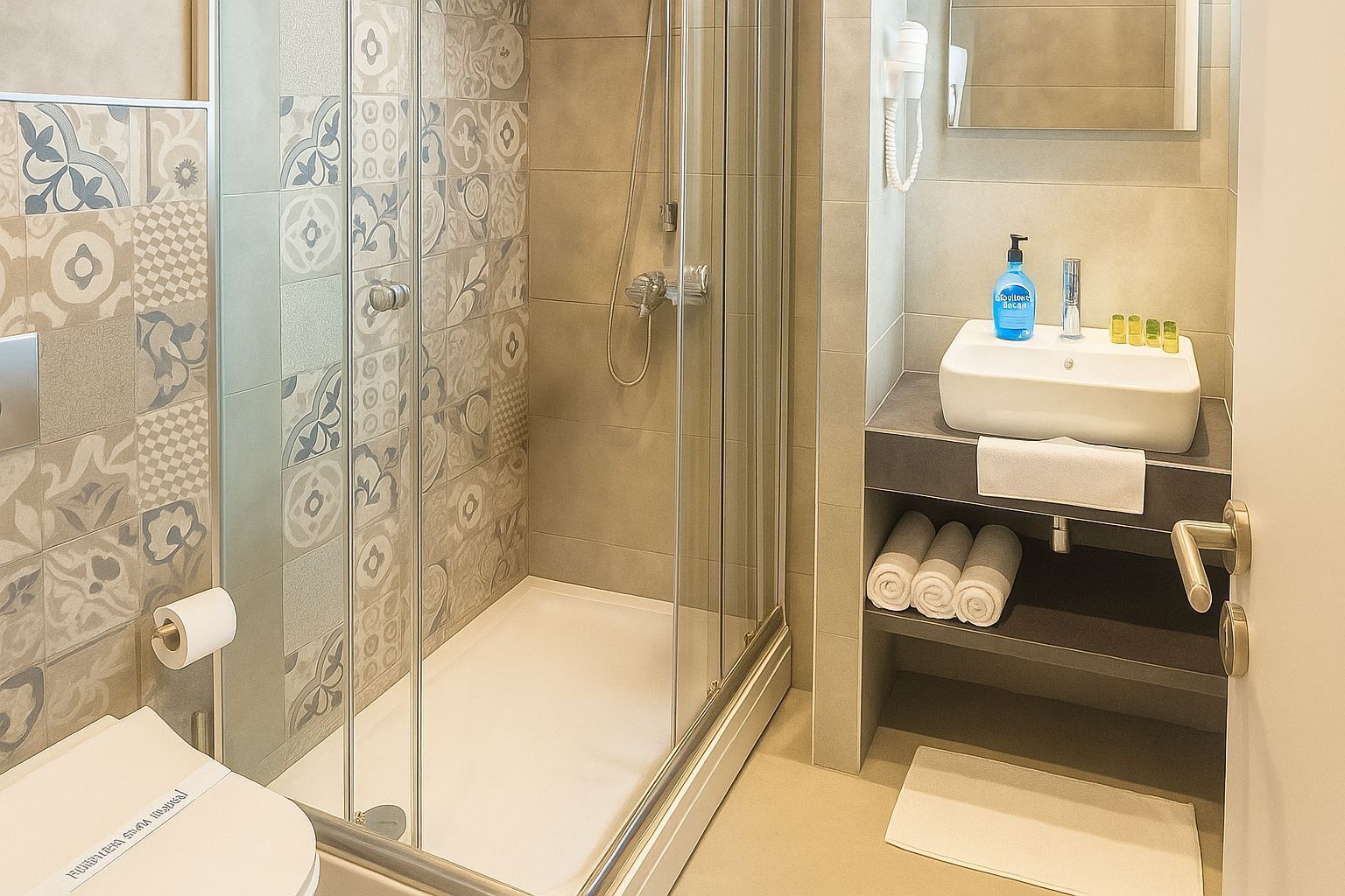 economy single room | bathroom | shower, rainfall showerhead, free toiletries, hair dryer
