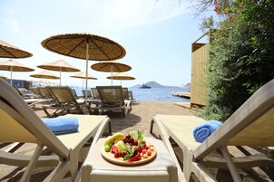 On the beach, free beach shuttle