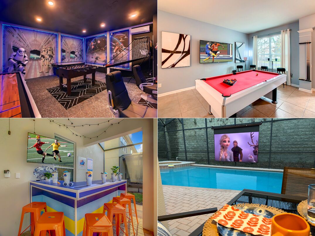 New-Amazing Game Room-Poolside Theater-Poolside Bar-Themed Bedrooms