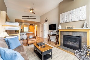 Smart TV, fireplace, video games, books