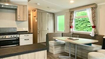 Fridge, microwave, oven, electric kettle