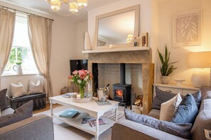 Smart TV, fireplace, Netflix, books