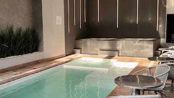 Indoor pool, outdoor pool, open 8:00 AM to 10:00 PM, pool umbrellas