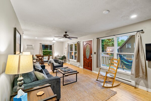 Smart-TV, Kamin, DVD-Player, Bücher