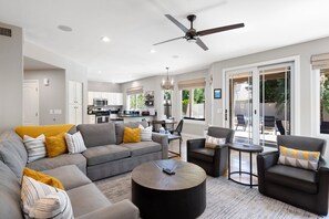 Smart TV, fireplace, stereo, printers