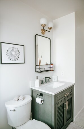 Bathtub, hair dryer, towels, soap