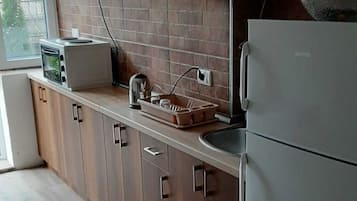 Fridge, oven, stovetop, electric kettle