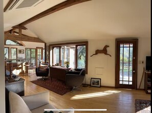 Smart TV, chimenea y libros 