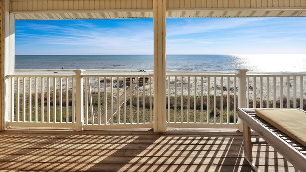A wooden deck with a view of the beach and ocean. - Pelican Landing 3 (Port St. Joe)