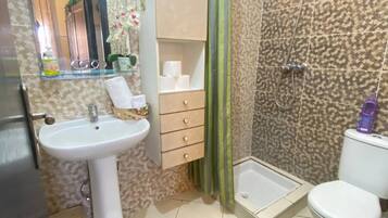 Dusch, handdukar, tvÄl och toalettpapper