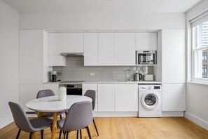 Fridge, microwave, oven, dishwasher