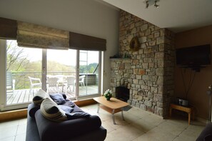 Smart TV, fireplace, stereo