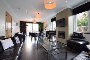 TV, fireplace, DVD player, table football