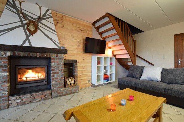 TV, fireplace