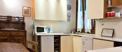 Fridge, microwave, dishwasher, coffee/tea maker