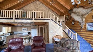 Smart TV, fireplace, video library