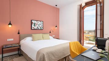 Exclusive-dobbeltværelse - terrasse | Premium-sengetøj, dundyner, minibar, pengeskab på værelset