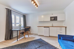 Superior Apartment | Private kitchen | Fridge, microwave, stovetop, coffee/tea maker
