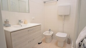 Shower, free toiletries, hair dryer, bidet