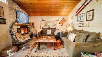 TV, fireplace, DVD player, music library