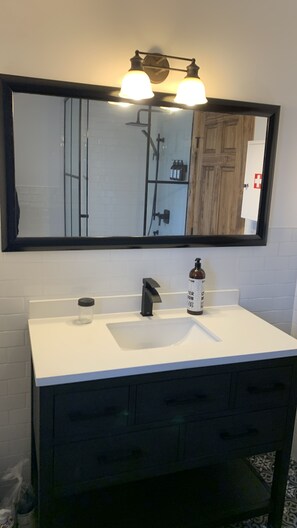 Shower, eco-friendly toiletries, hair dryer, towels - Schoolhouse Loft - Centrally Located in the County in a Quiet Rural Setting (Prince Edward)