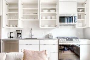 Fridge, microwave, oven, dishwasher