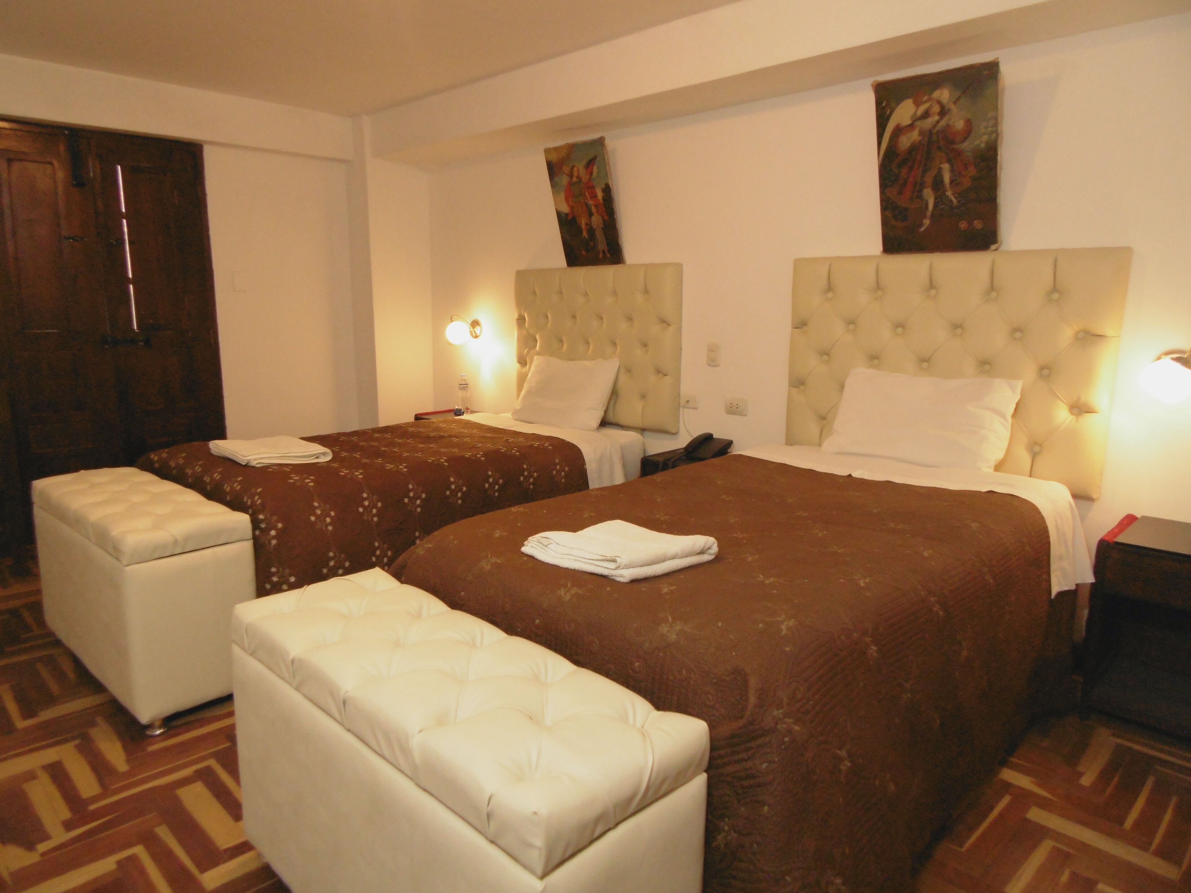 Desk, laptop workspace, free WiFi, bed sheets