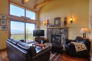 TV, fireplace, DVD player, books