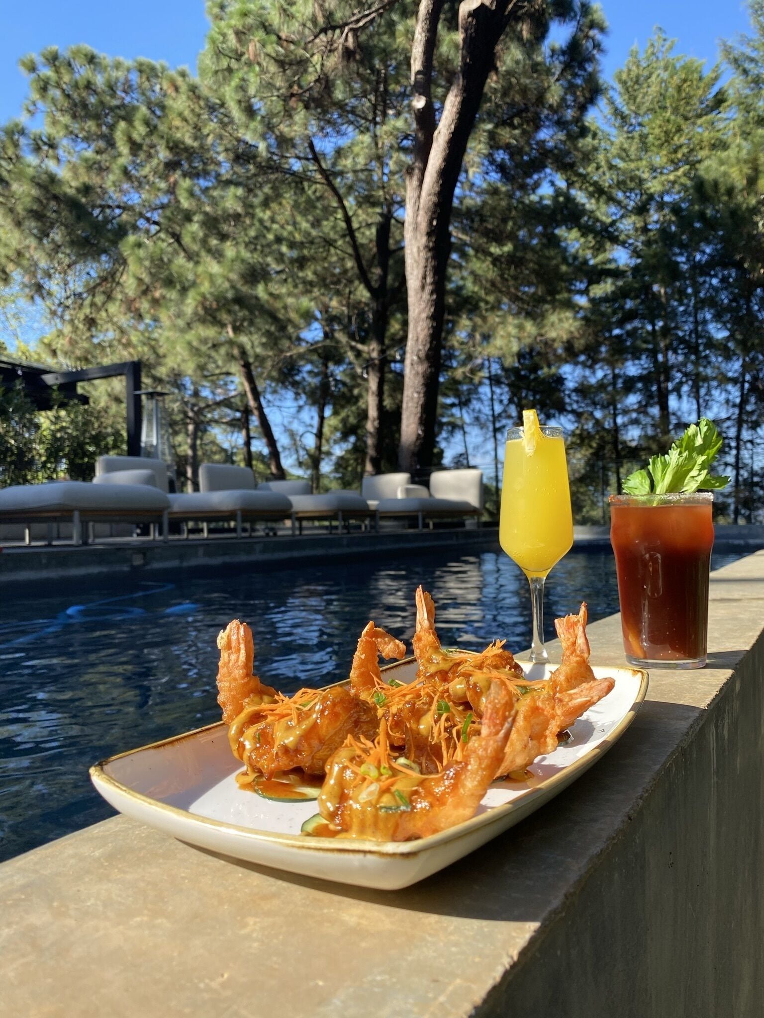 outdoor pool, open 9:00 am to 8:00 pm, pool umbrellas, pool loungers