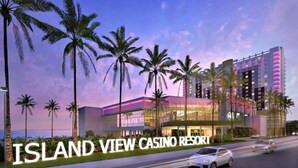 Un hotel moderno con un gran letrero que dice 'ISLAND VIEW CASINO RESORT'.