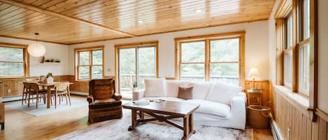 Smart-TV, Kamin, Bücher, Videothek