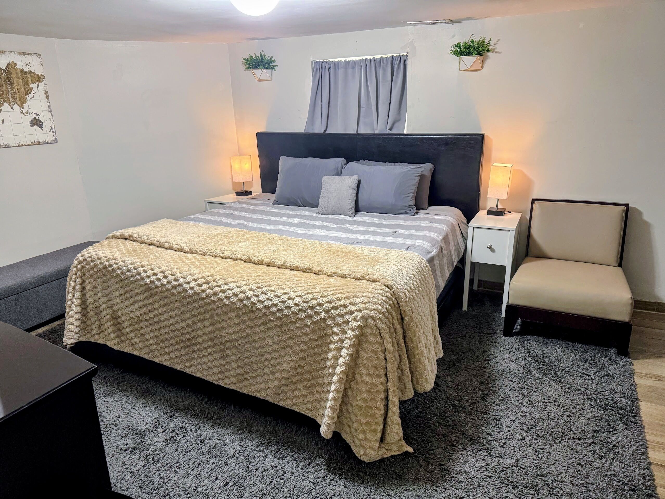 1 bedroom, desk, iron/ironing board, travel cot