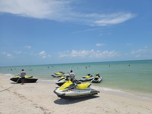 Plage à proximité, chaises longues, serviettes de plage