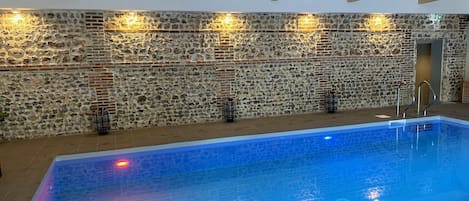 Indoor pool, open 8:00 AM to 8:00 PM, sun loungers