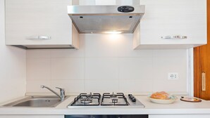 A modern kitchen with a stainless steel range hood, a double sink, and a gas stove. - Holiday Home in Scicli near Palazzo Ribera (Scicli)