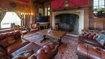 Smart TV, fireplace, DVD player, books