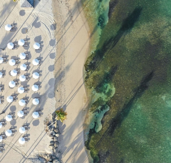 Private beach, beach cabanas, sun loungers, beach umbrellas