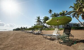 Private beach, beach cabanas, sun loungers, beach umbrellas