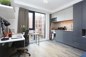 Horno, placa de cocina, utensilios de cocina y artículos de limpieza