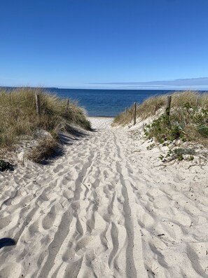 A sandy beach path leading to the ocean with a clear sky. - Perfect vacation apartment for peace lovers and families (Glowe)