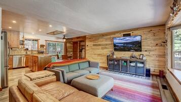 House, Multiple Beds, Hot Tub, Mountain View (Blue Lake House) | Living area | 50-inch flat-screen TV with digital channels, fireplace
