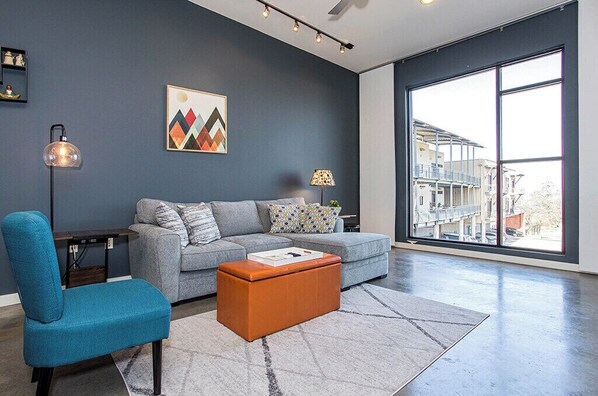 Condo, 1 King Bed, Balcony (Good Vibrations) | Living room - Convenient Condo Near Zilker & Barton Springs! (Austin)