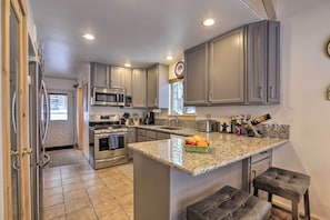 House, Multiple Beds, Fireplace | Private kitchen | Fridge, microwave, oven, stovetop