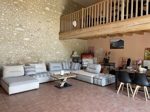 Smart TV, chimenea y libros 