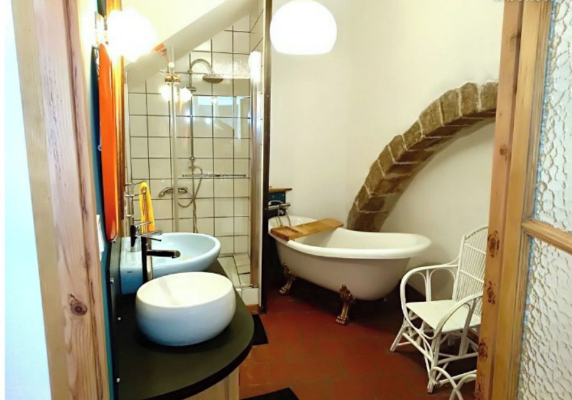 Bathtub, hair dryer, towels, soap
